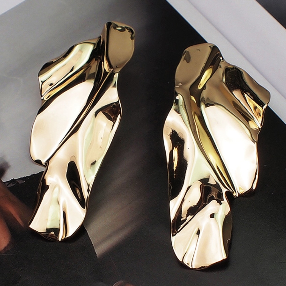 Irregular Metal Gold Color Stud Statement Earrings